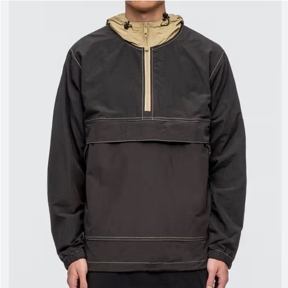Stussy black hooded half zip anorak jacket M